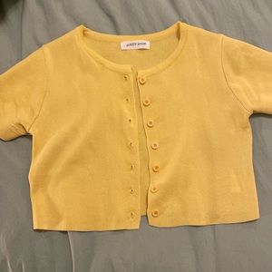 Yellow Short Sleeves Cropped Sweater Cardigan Top | XS